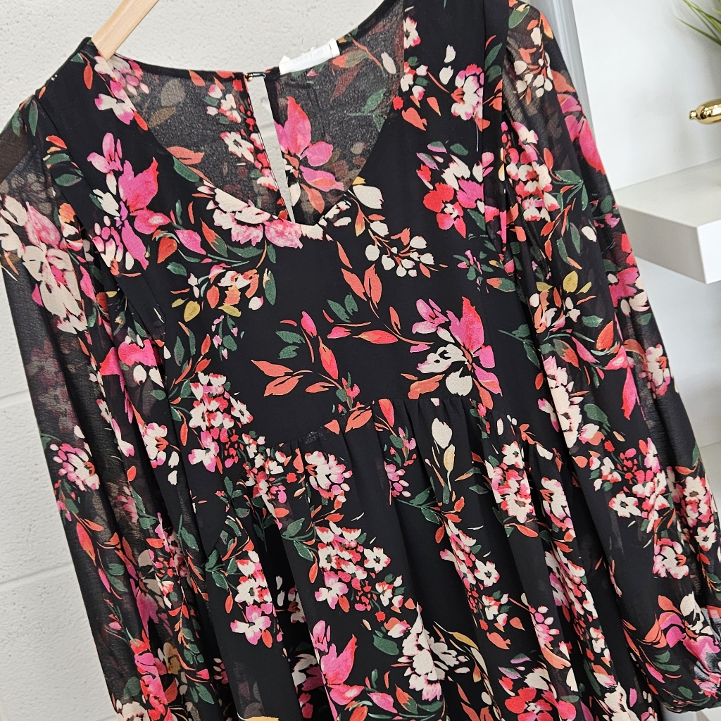 Floral Babydoll Dress With Sleeves Floral Babydoll Dress With Sleeves